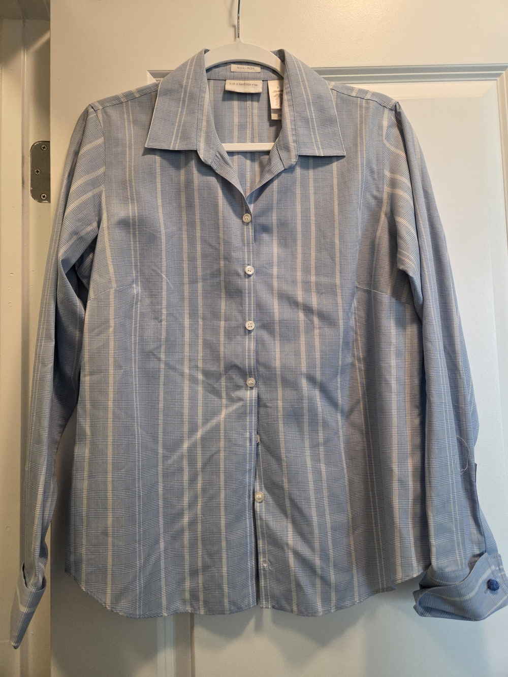 Liz Claiborne Blue Plaid 100% Cotton Button Down Shirt Size 8